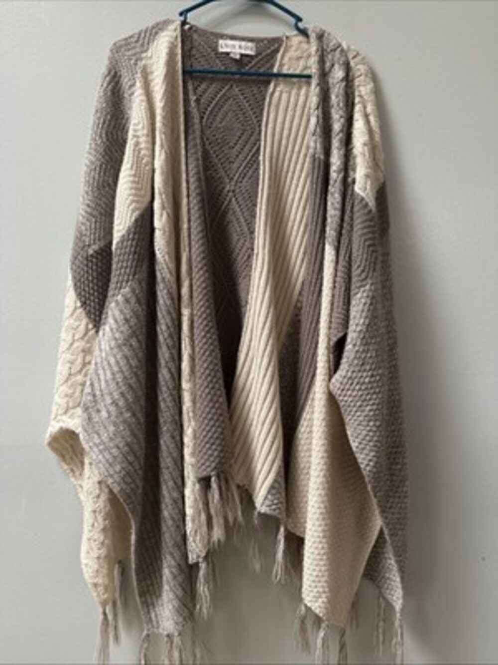 Knox Rose Oatmeal Brown Drape Cardigan Shawl Fringe Boho Hippie Western Cowgirl